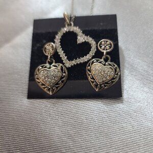 Rhinestone Silver Heart & Heart Earrings